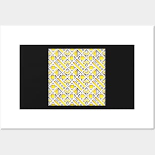 Yellow and Gray 3d Geometric Pattern Posters and Art